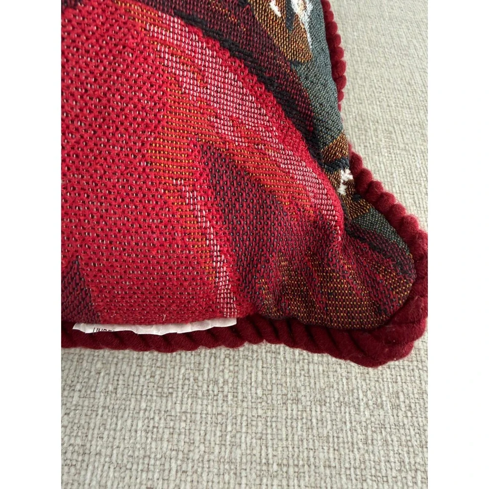 Santa Claus Tapestry Textured Christmas 2 Sided Pillow Red Cord Trim 17x17